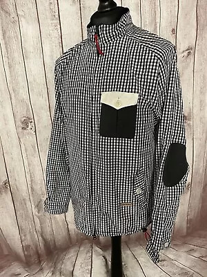 Buy SUPREME BEING Mens Large Jacket Gingham Check Blue Black Elbow Patches Zip • 21.95£
