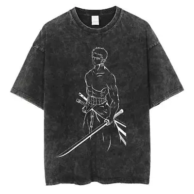 Buy Retro Vintage  Anime Roronoa Zoro Printing Short Sleeve Cotton T-shirt • 21.59£