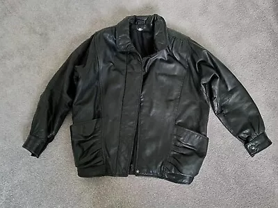 Buy Vintage Real Leather Jacket Ladies Black Size 10 (oversized)  • 15£