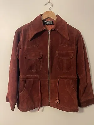 Buy 70s Retro Suede Rust Streetwear Jacket Rust Womens Hippie Dagger Collar • 82.02£