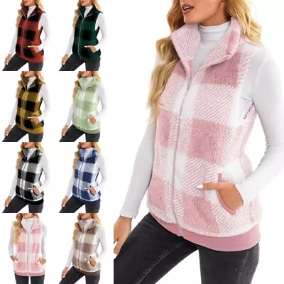 Buy Ladies Sherpa Jacket Zip Up Fleece Vest Women Work Casual Sleeveless Outerwear • 19.19£