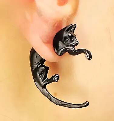 Buy Cat Earrings 3D Stud Dangle Earrings Black Tone Witchy Emo Goth Jewellery • 4.95£