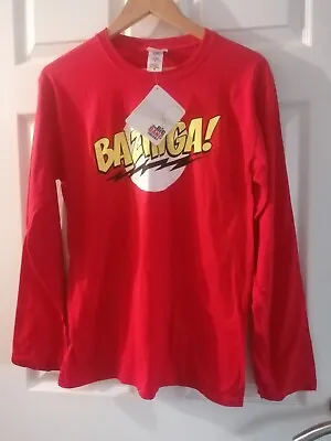 Buy Big Bang Theory Mens Red Bazinga! T Shirt Long Sleeved Medium • 12£