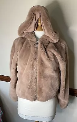 Buy Topshop Faux Fur Jacket Coat Size XS With Hoodie  Teen 4/6/8 Uk Soft Light Brown • 14£