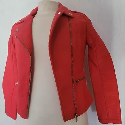 Buy ATMOSPHERE Size 6 Women's Used Faux Leather Bright Red Biker Jacket • 20£