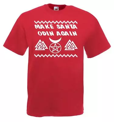 Buy Make Santa Odin Again Viking Pagan Yule Festive Christmas Red Unisex T-Shirt • 12.95£