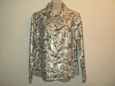 Buy Susan Graver Jacket Size L Faux Leather Snakeskin Reptile Print Snapped Defect! • 13.49£