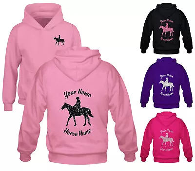 Buy Childrens Personalised Glitter Horse And Rider Hoodie Front And Back Print Hoody • 16.45£