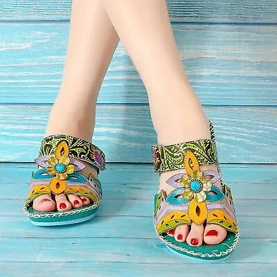 Buy Ethnic Cool Slippers Slope Heel Bohemian Fashion Slippers Anti-slip Sandals U • 17.99£