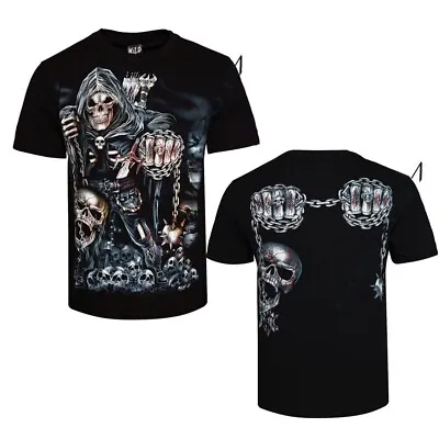 Buy New Men T-Shirt Grim Reaper Skull With Chain Glow In Dark Print Front & Back  • 12.99£