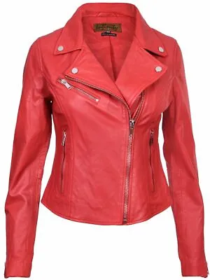 Buy Ladies Red Leather Jacket Classic Biker Style Real Leather Womens Jacket • 74.99£