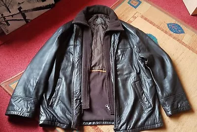 Buy Leather Coat - Gents Smart Jacket With Fleece Collar Brown Size 54 XL • 39.99£