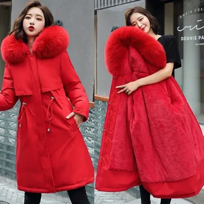 Buy Women Winter Fur Long Quilted Parka Warm Puffer Ladies Padded Hooded Jacket Coat • 29.99£