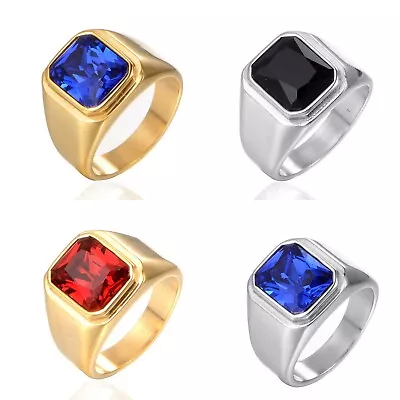 Buy Ring Mens Steel Band Jewelry Cool Gemstone Signet Stainless Wedding • 5.14£
