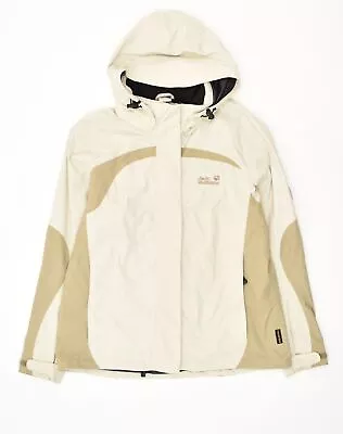 Buy JACK WOLFSKIN Womens Hooded Rain Jacket UK 16 Large Beige Colourblock FS06 • 23.35£