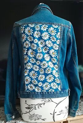 Buy Upcycled Vintage Denim Jacket With Blue Daisy Hand Stitched Panels 34  Chest • 29.99£
