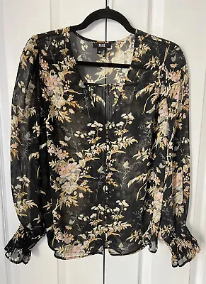 Buy New $225 Paige XSmall Blouse Silk Black Floral Tunic Top  Blouse Long Sleeve B19 • 28.31£
