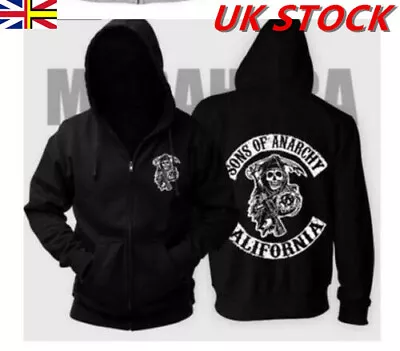 Buy HOT Sons Of Anarchy Back Unisex Printed Zipped Fashion Hoodie Coat Sizes UK • 26.39£