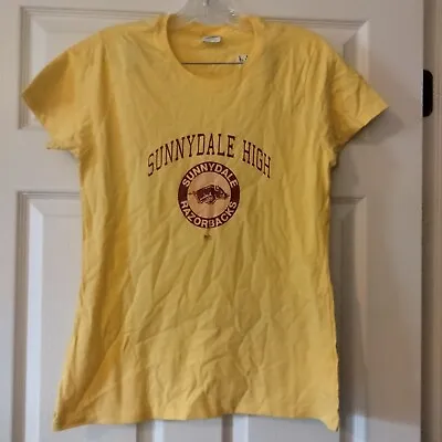 Buy Buffy Angel SUNNYDALE HIGH Razorbacks TShirt Womens Small Burgundy On Yellow Y2K • 18.78£