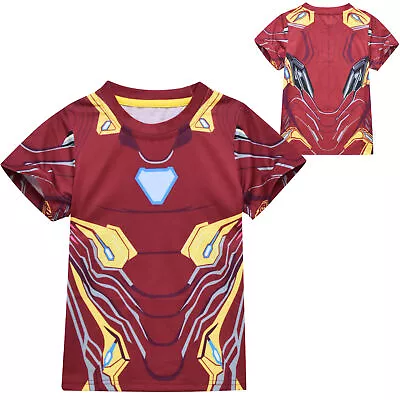 Buy Kids Boy Iron Man T-Shirt Cosplay Costume Tony Stark Summer Short Sleeve Tee Top • 8.99£