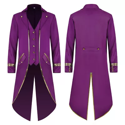 Buy Mens Long Coat Halloween Medieval Costume Frock Gothic Jacket Steampunk Tailcoat • 14.24£
