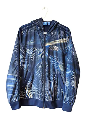 Buy Adidas Originals Track Jacket Womens Size 10 Hooded Geology Pattern Blue BQ1014 • 24.99£