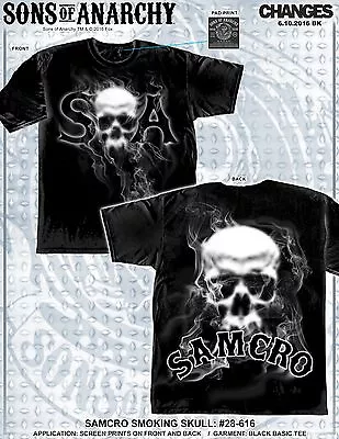 Buy Sons Of Anarchy SOA SAMCRO Smoking Skull Biker TV Jax Reaper Mens Shirt 28-616 • 33.25£