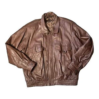 Buy Vintage Brown Leather Aviator Jacket Flying Military Size Large Men’s Sabah • 44.99£