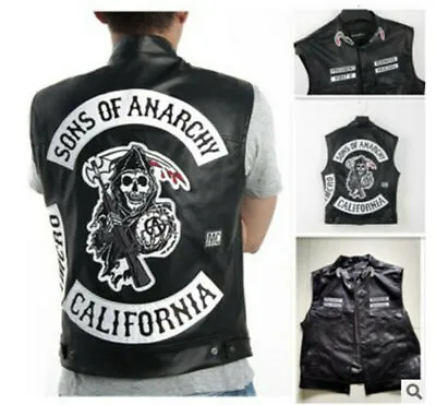 Buy New Mens Sons Of Anarchy Vest Leather Jacket Motorcycle SOA Vests Jackets Tops • 8.60£
