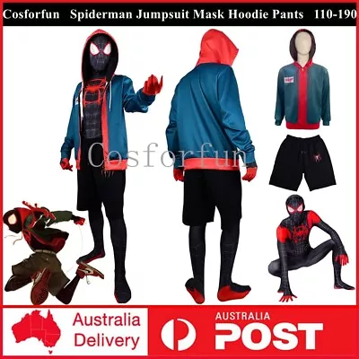 Buy Spiderman Into The Spider-Verse Miles Morales Cosplay Jumpsuit Mask Hoodie Pants • 30.08£