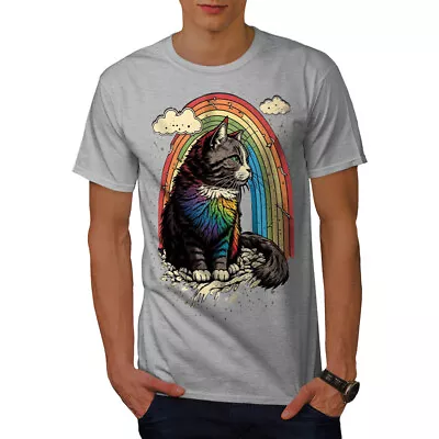 Buy Wellcoda Rainbow Cat Mens T-shirt, Colourful Kitten Graphic Design Printed Tee • 15.99£