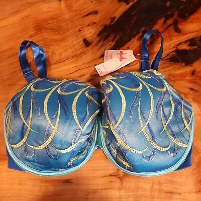 Buy Cacique Bra Size 38F Blue Embroidered Leaf Underwire Lined Demi Cleavage Solutio • 25.09£