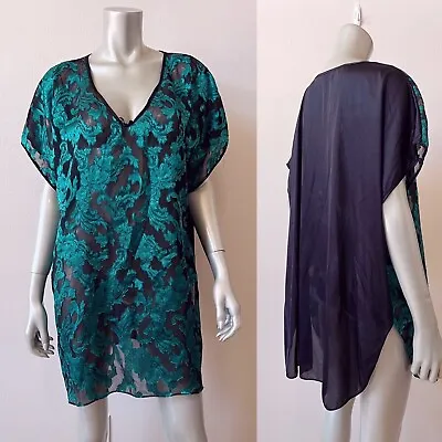Buy Vintage Fredericks Of Hollywood  Nightgown Women’s 2X Black Green Sheer Pajamas • 24.01£