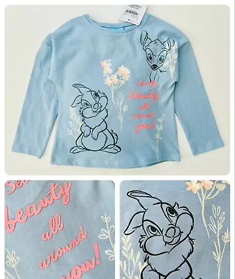 Buy Girls Baby TU Long Sleeve Top Disney Bambi Thumper Blue Cotton Cute T-Shirt NEW • 5.95£
