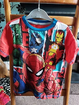 Buy Marvel Heroes Spiderman Ironman Hulk Captain America T Shirt 5-6 Years • 2£