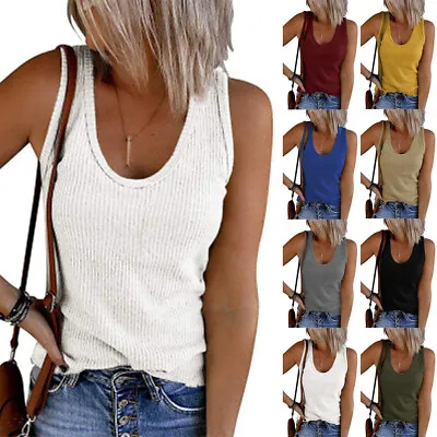 Buy Ladies Ribbed Top Sleeveless Cami Vest Casual T Shirts Summer Tank PLUS SIZE Tee • 9.43£