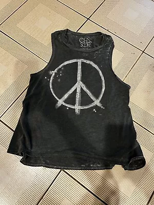 Buy NWT Chaser Soft Splatter Black Faded Distressed Peace Sign Tank Top Shirt-S-$68 • 23.62£