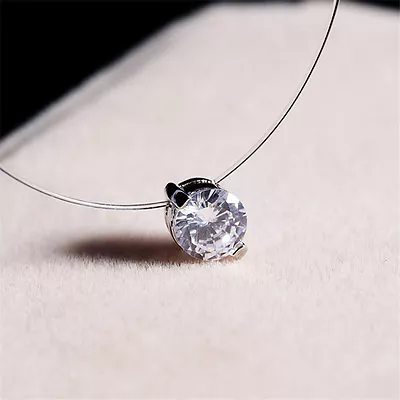 Buy Women Necklace Invisible Chain Choker Jewelry Pendant Crystal Rhinestone Charm • 7.99£