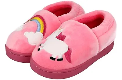 Buy Girls Boys Kids Unicorn Spaceship Rocket Rainbow Slip On Cushion Full Slippers • 6.99£