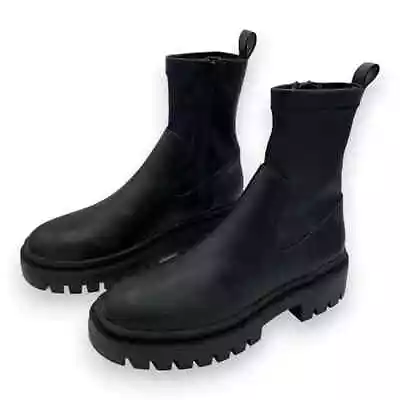 Buy London Rebel Platform Block Heel Sock Lug Sole Ankle Booties Goth Punk Sz 6 Blk • 32.06£