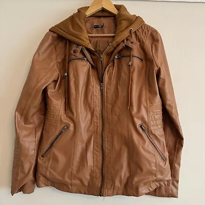 Buy *Blu Apparel Size 14-16 Brown Faux Leather Detachable Hooded Jacket  • 14.75£