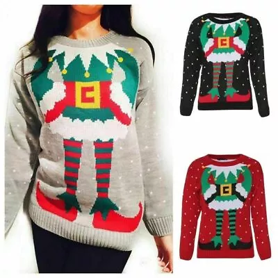 Buy Unisex Women Men Ladies XMAS  ELF Joker Novelty Prints Christmas Jumper Sweater  • 11.49£