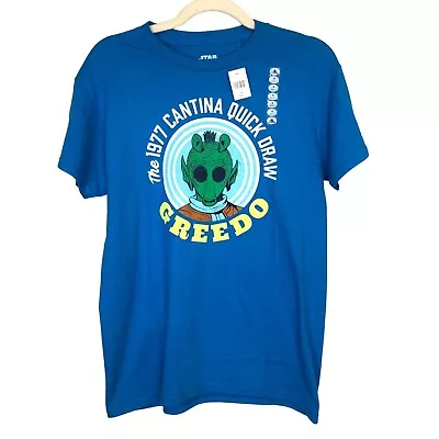 Buy NEW Disney Parks Star Wars Shirt Blue Greedo The 1977 Cantina Quick Draw Size S • 13.46£