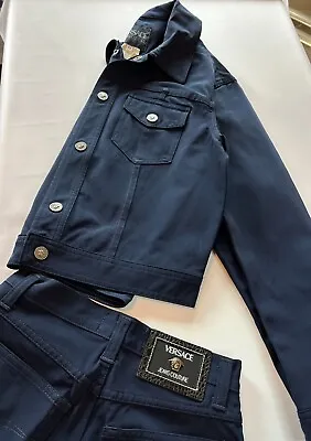 Buy Versace Jeans Couture Navy Blue Size Medium Set Denim Jacket And Long Pants  • 226.79£