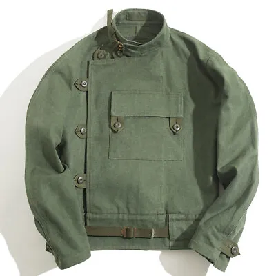 Buy Mens Swedish Motorcycle Jacket Cotton Army Green Rider Coat Vintage Style Jacket • 69.59£