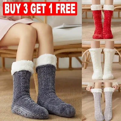 Buy Womens Knitted Fluffy Thick Soft Warm Sherpa Slipper Socks Non Slip With Grips. • 6.66£