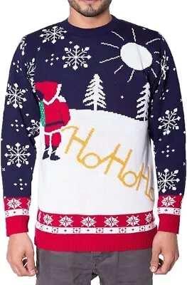 Buy NOROZE Ho Ho Ho Santa Knitted Christmas Jumper UK Size S - Blue & White GMS58 N • 17.99£