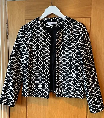 Buy MANGO Black /White Geometric Twill Jacket Size S (UK 10) Cotton Blend Open Front • 24.95£