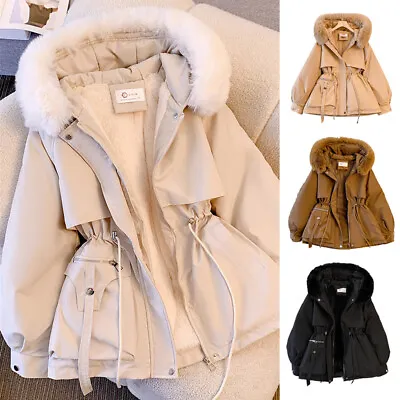 Buy Ladies Women Winter Jacket Fleece Parka Casual Coat Hooded Overcoat Warmer • 9.06£