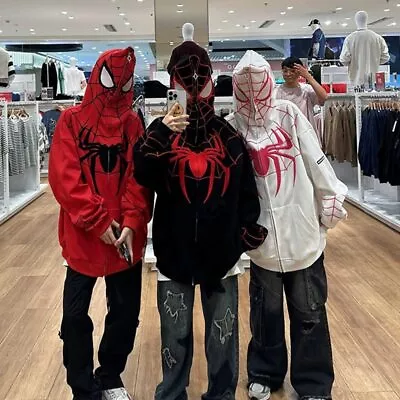 Buy Spiderman Hoodie Full Zip Up Hood Shirt Streetwear Oversized Sweatshirts Cool • 34.94£